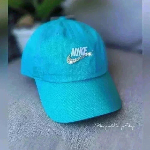 Teal Bling Nike Hat Club Unstructured Futura Cap Adjustable with Crystals NWT - Picture 1 of 15